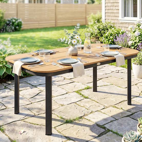 PANGIVO - Table de jardin WPC et métal naturel 155 x 88 x 72 cm - PANGIVO - Image 10