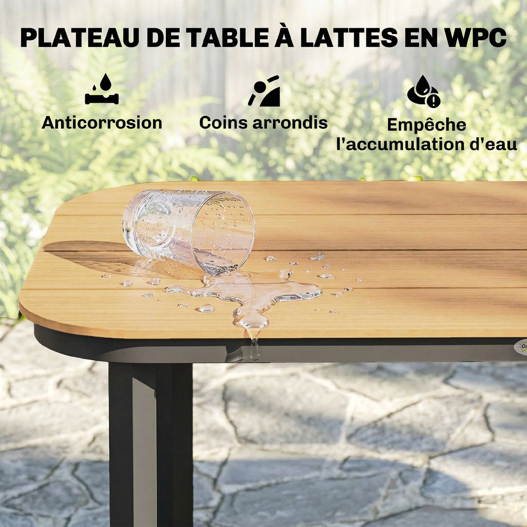 PANGIVO - Table de jardin WPC et métal naturel 155 x 88 x 72 cm - PANGIVO - Image 7
