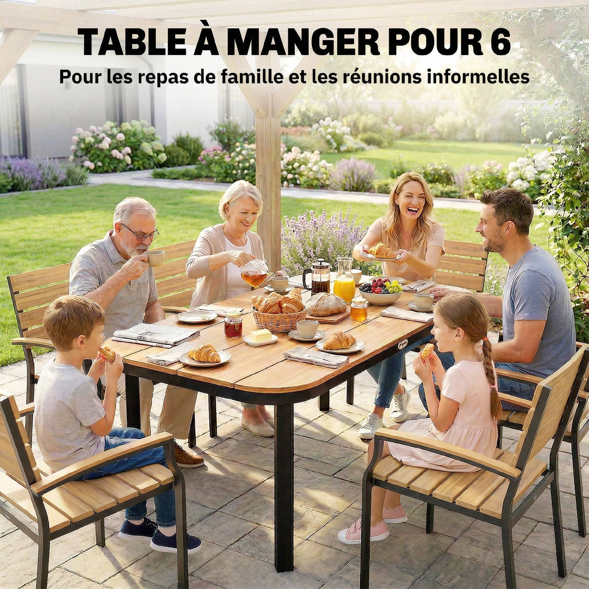 PANGIVO - Table de jardin WPC et métal naturel 155 x 88 x 72 cm - PANGIVO - Image 6