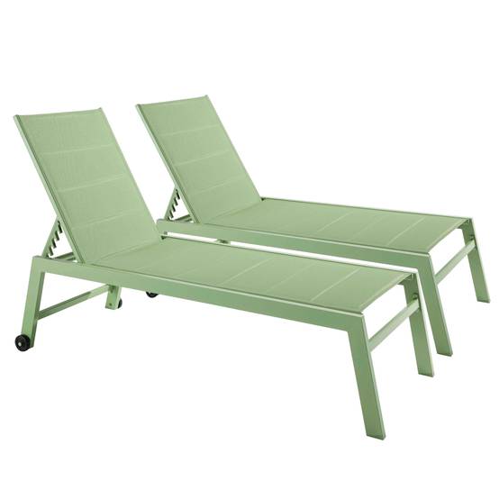 Oviala - Lot de 2 bains de soleil en aluminium et textilène vert cactus Nouméa - Oviala - Image 1