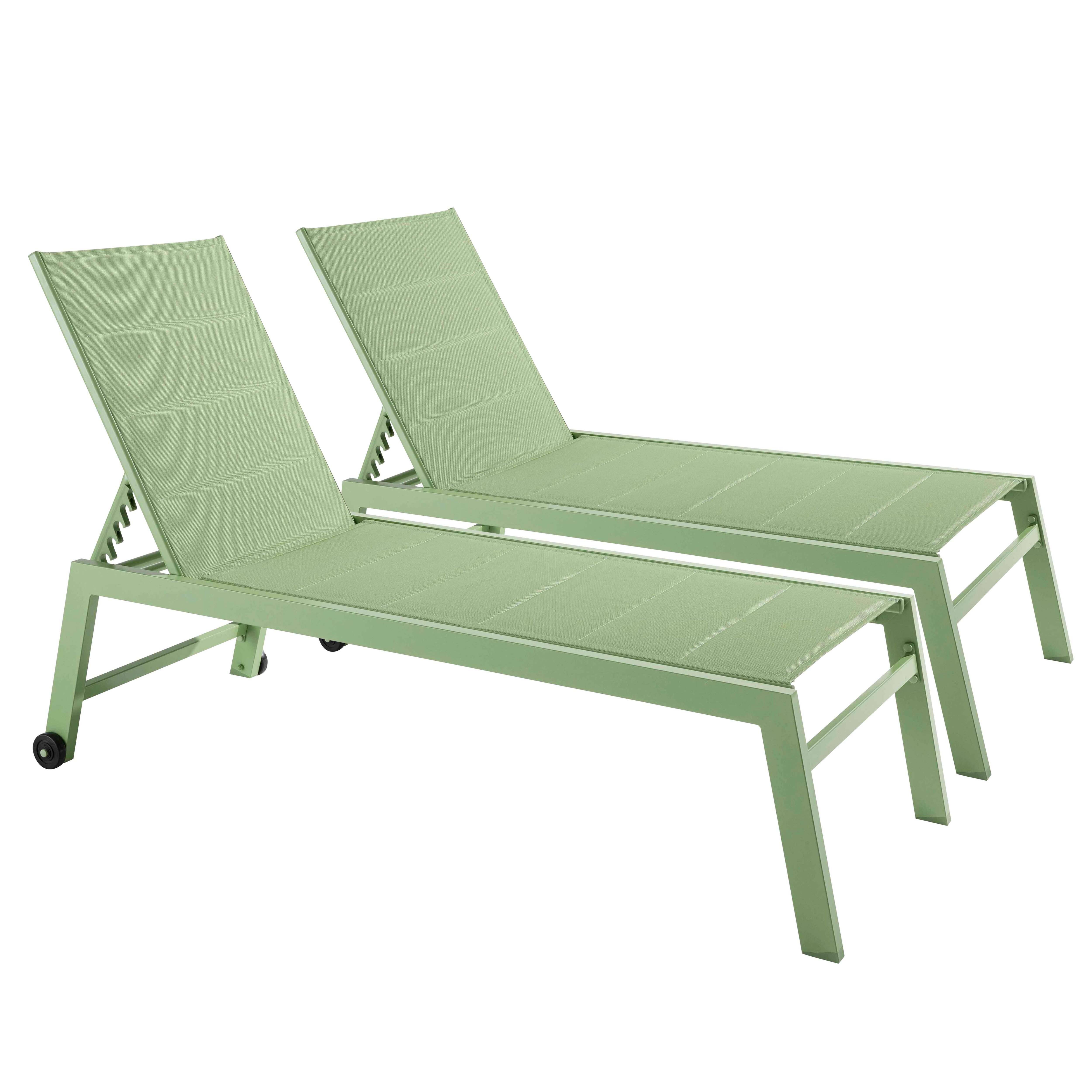 Oviala - Lot de 2 bains de soleil en aluminium et textilène vert cactus Nouméa - Oviala - Image 1