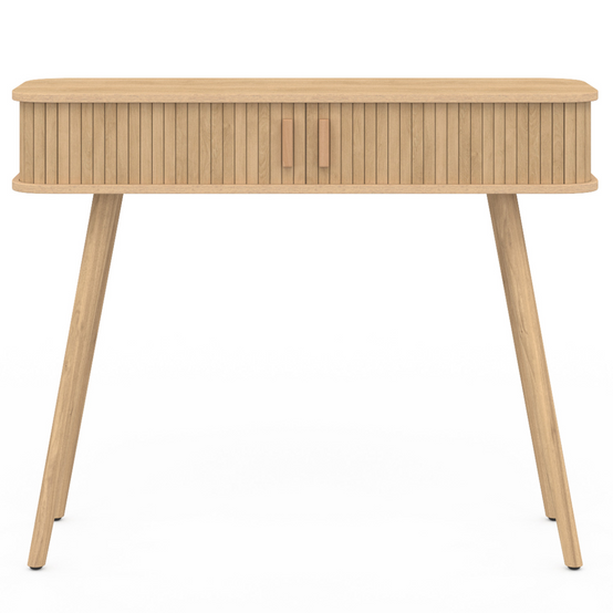 Console 2 portes coulissantes ROMIE lattes tasseau bois coloris chêne - Image 3