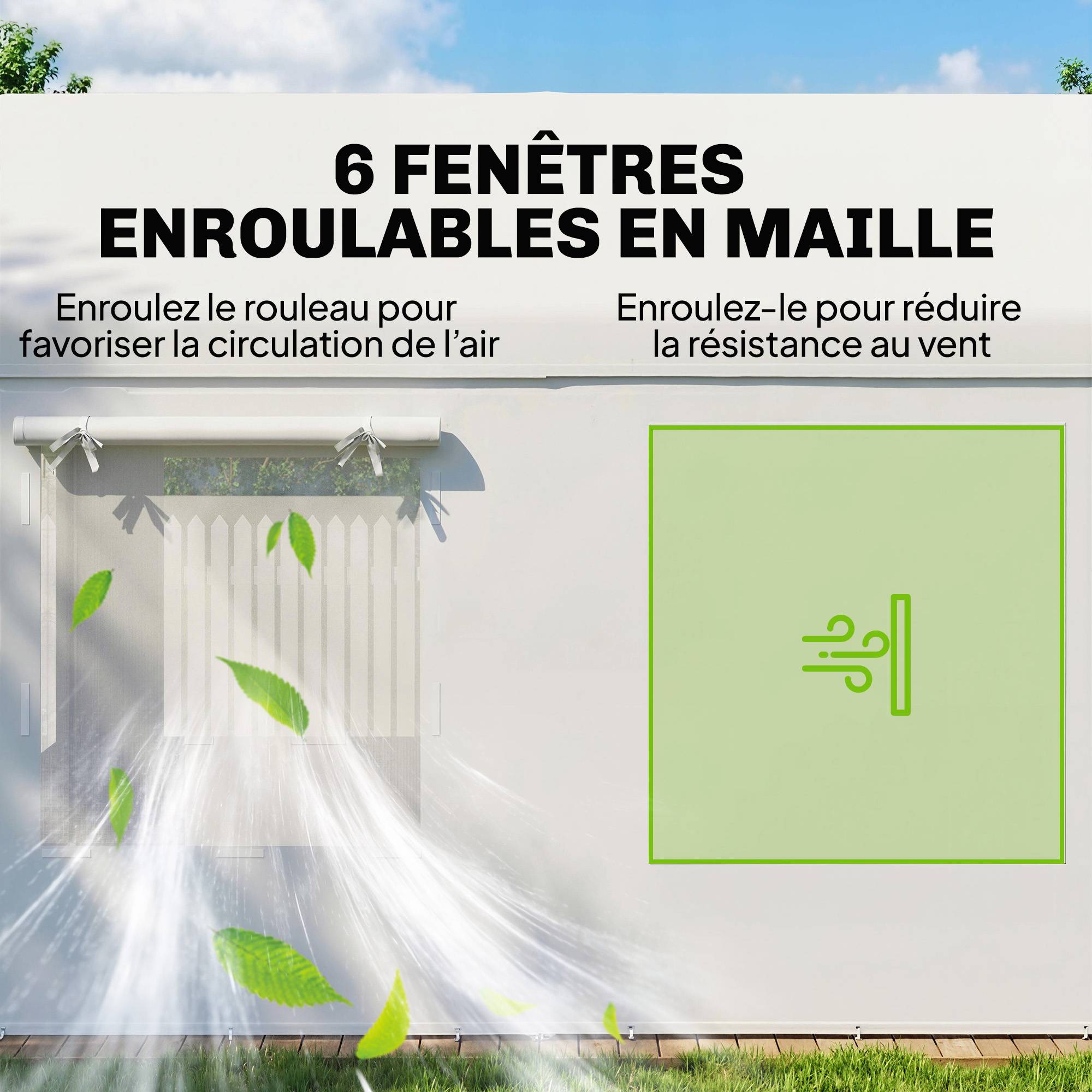 Abri de Voiture Tente de Garage Protection UV30+ Hauteur Réglable 6 Fenêtres et Moustiquaire 3x6m Blanc - Image 8