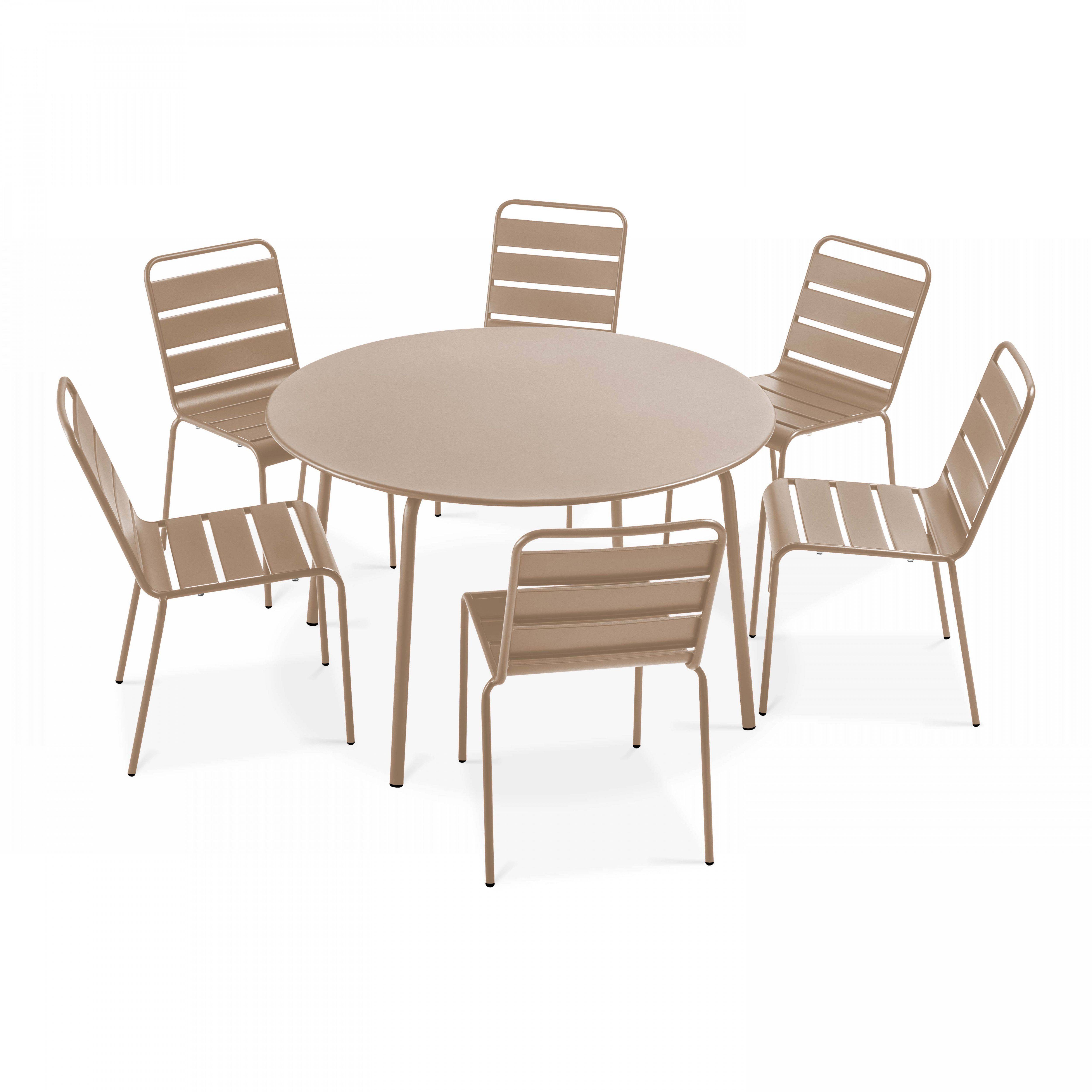 Oviala - Ensemble table de jardin ronde et 6 chaises en métal taupe Palavas - Oviala - Image 1