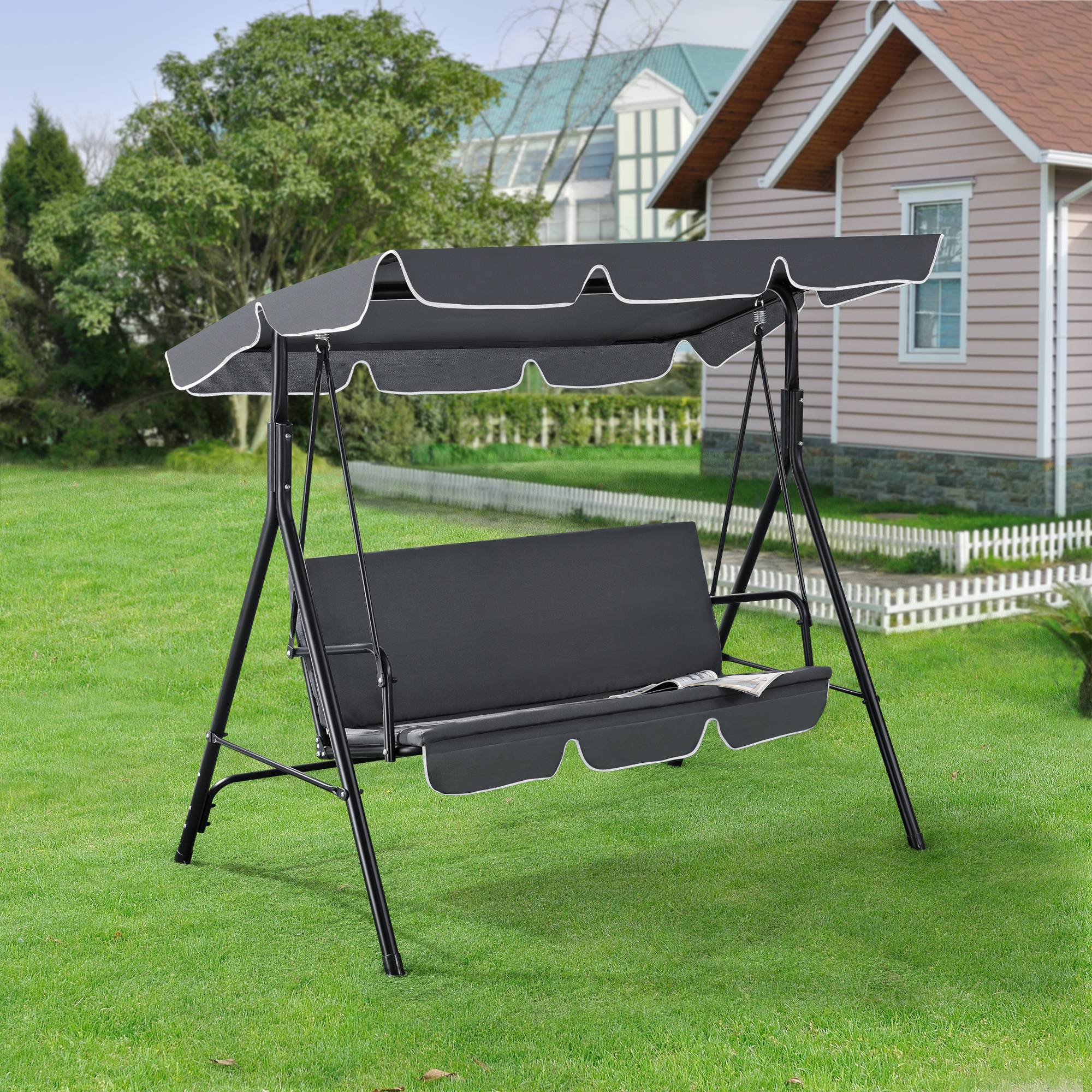 Balancelle de Jardin 3 Places Charge Max. 270 kg 172x112x152cm Gris Foncé [en.casa] - Image 6