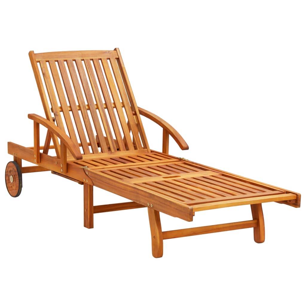 PANGIVO - Lot de 2 chaises longues bois acacia avec table et coussins vert vif 199 x 67 x 30/51/62/77/85 cm - PANGIVO - Image 2