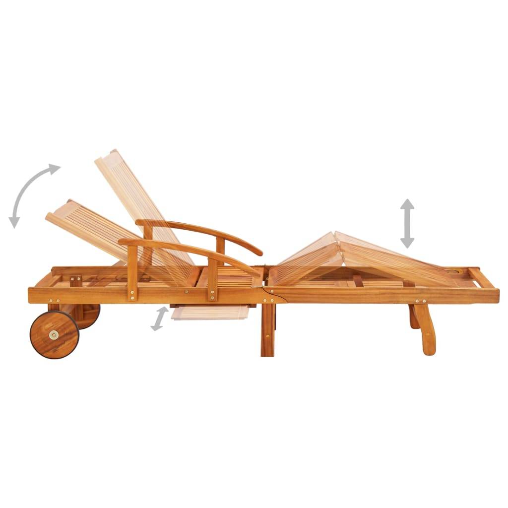 PANGIVO - Lot de 2 chaises longues bois acacia avec table et coussins vert vif 199 x 67 x 30/51/62/77/85 cm - PANGIVO - Image 4