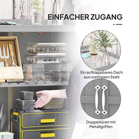 ComfortXL - Armoire de jardin sapin et inox 74 x 43 x 88 cm grise rangement outils avec plan de travail extérieur - Image 5