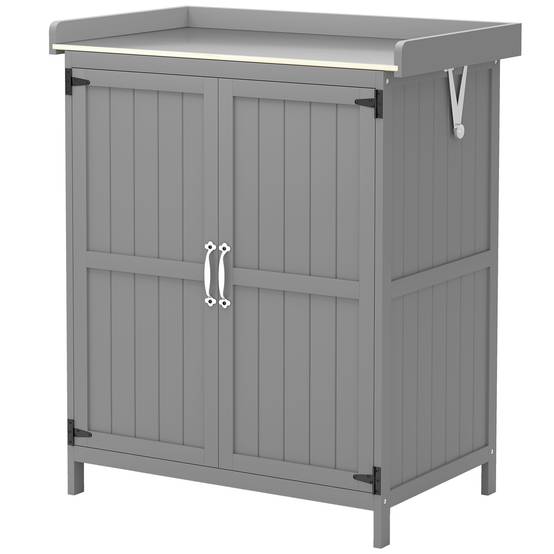 ComfortXL - Armoire de jardin sapin et inox 74 x 43 x 88 cm grise rangement outils avec plan de travail extérieur - Image 2
