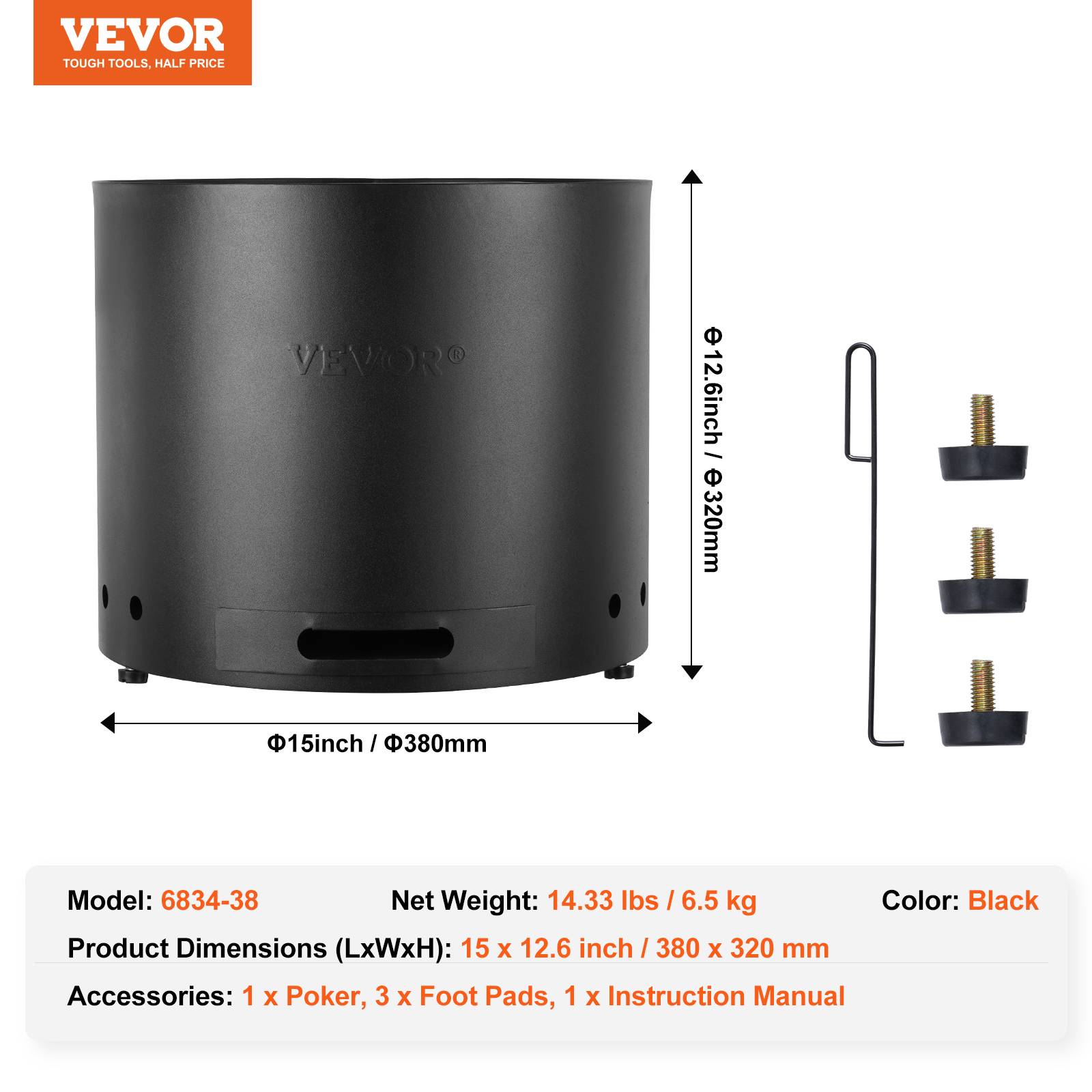VEVOR Foyer sans fumée, H 12,6 x Dia 15 po, cendrier amovible. Intérieur inox SUS430, portable. - Image 7