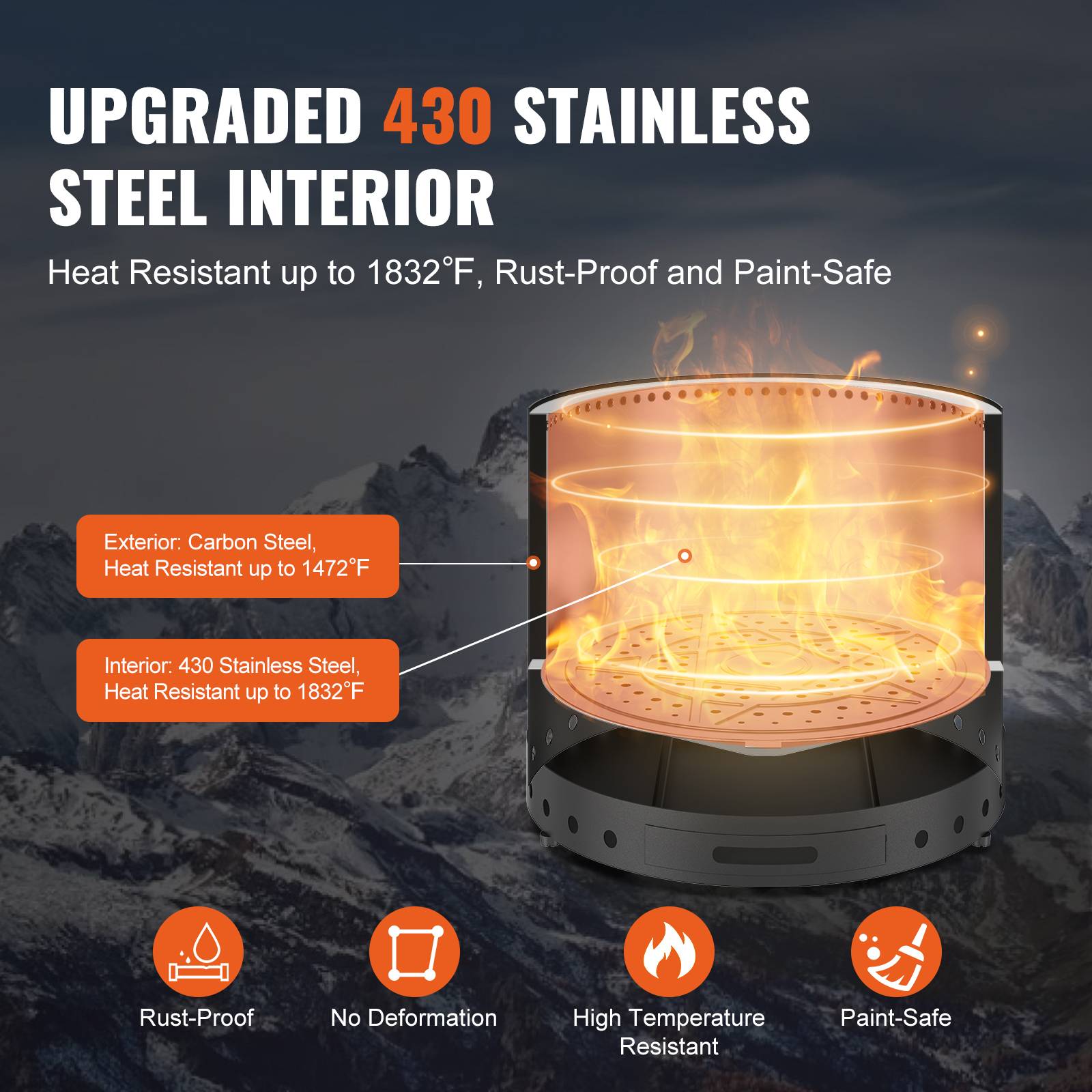 VEVOR Foyer sans fumée, H 12,6 x Dia 15 po, cendrier amovible. Intérieur inox SUS430, portable. - Image 3
