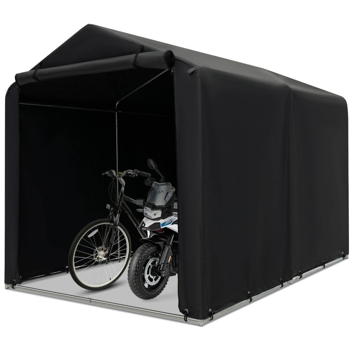 Abri de Vélos Abri de Garage Portable avec Porte à Fermeture Enroulable Bache Motos Gris Foncé - Image 1