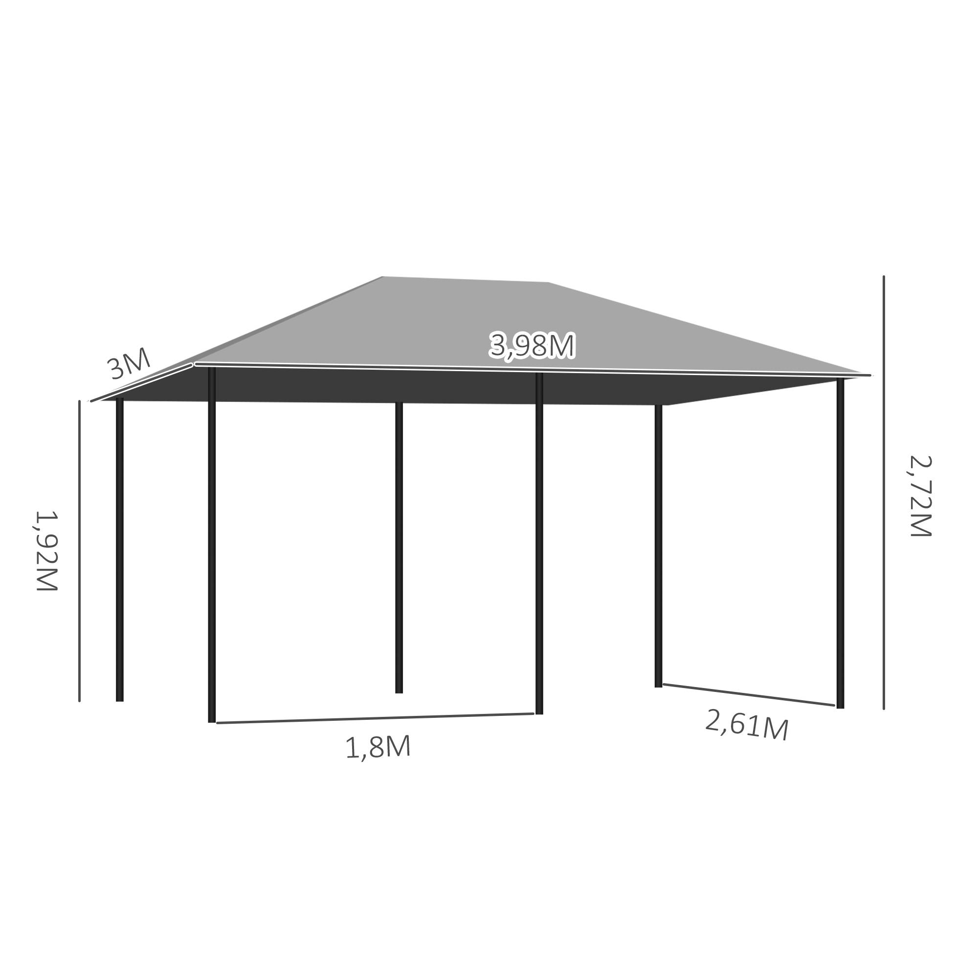 Outsunny - Tonnelle de jardin barnum pavillon 4x3x2,72m double toit toiles latérales amovibles gris - Outsunny - Image 3