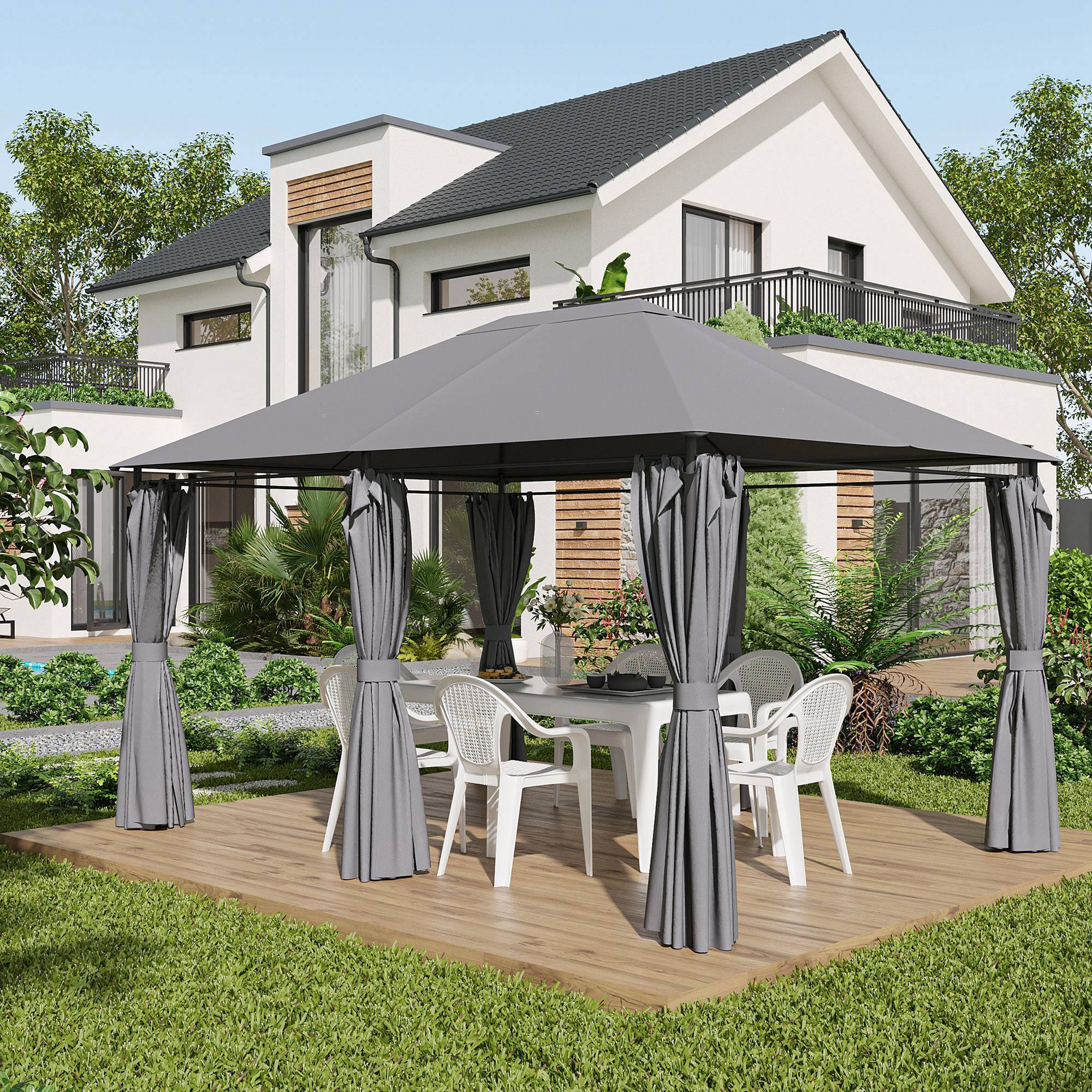 Outsunny - Tonnelle de jardin barnum pavillon 4x3x2,72m double toit toiles latérales amovibles gris - Outsunny - Image 2