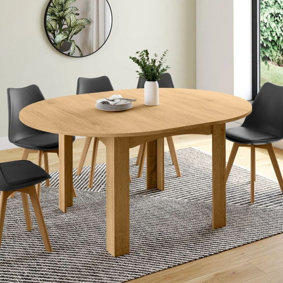 Table à manger extensible ronde DONA 4-8 personnes façon hêtre 110-150 cm - Image 1