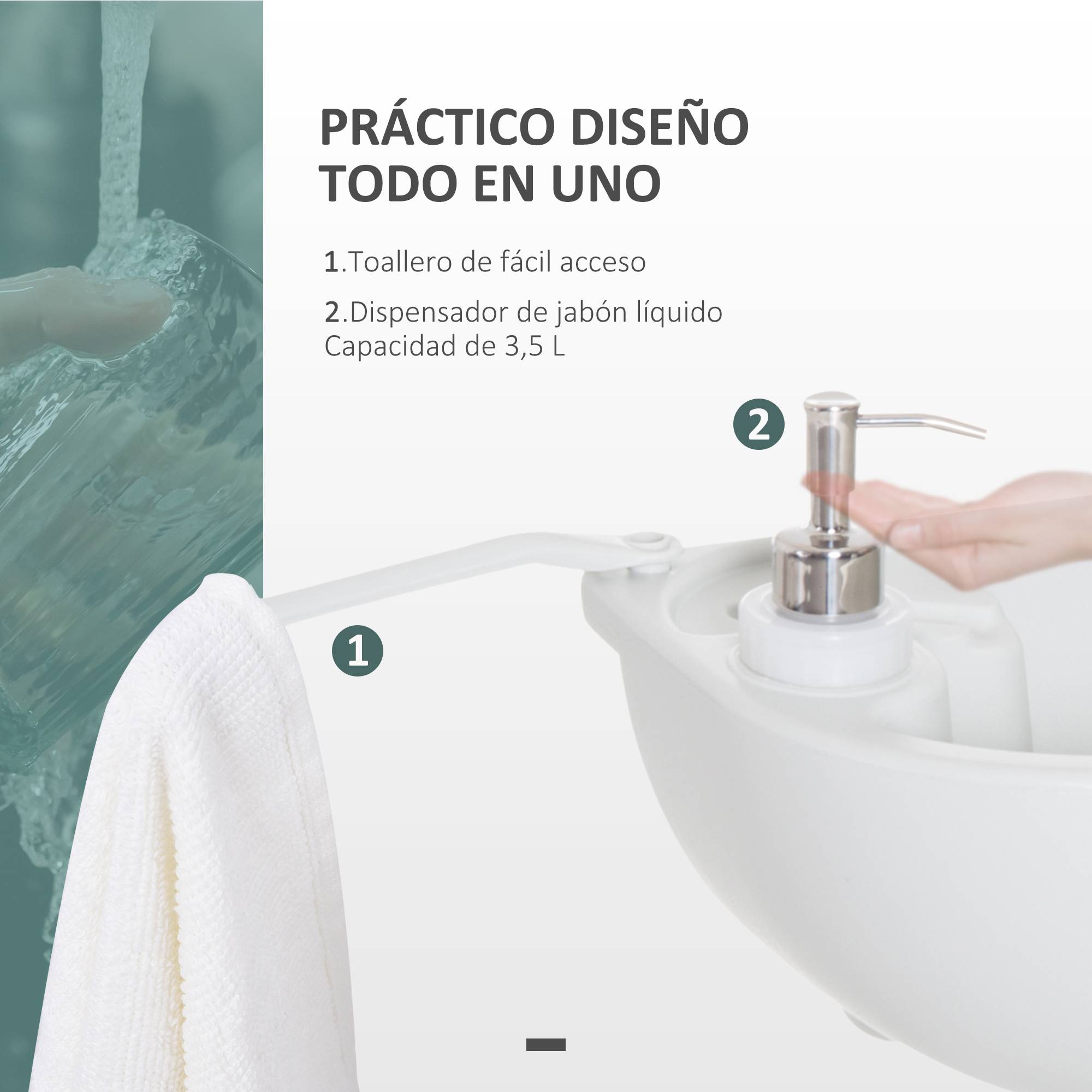 Lavabo Portable de Camping 17 L avec Réservoir d’Eau, Distributeur de Savon et 2 Roues, PEHD, 83 x 50 x 103 cm, Gris Clair - Image 6