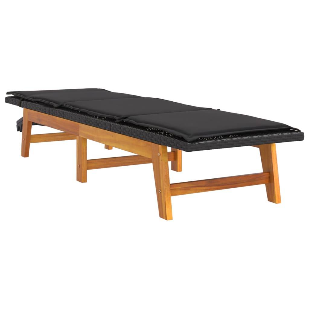 Chaise longue résine tressée bois d'acacia 200 x 54 x 87 cm - PANGIVO - Image 3