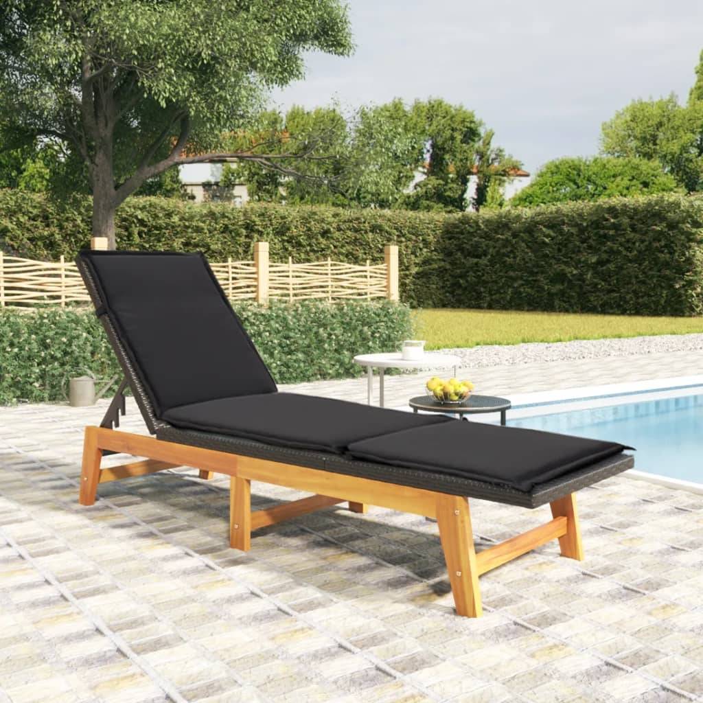 Chaise longue résine tressée bois d'acacia 200 x 54 x 87 cm - PANGIVO - Image 1
