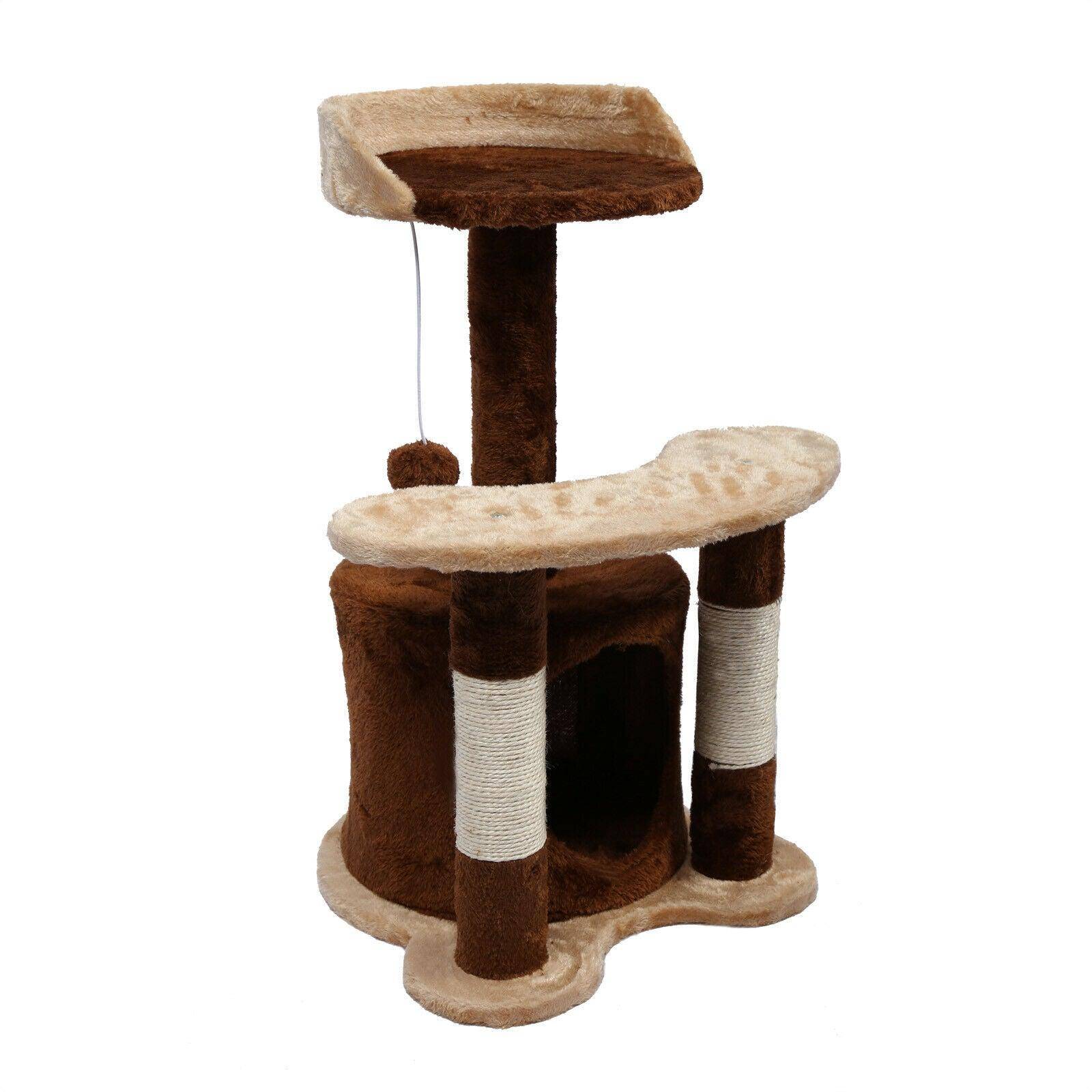Arbre à chat hauteur 65 cm avec corde en sisal griffoir jeux marron/ beige - Image 1