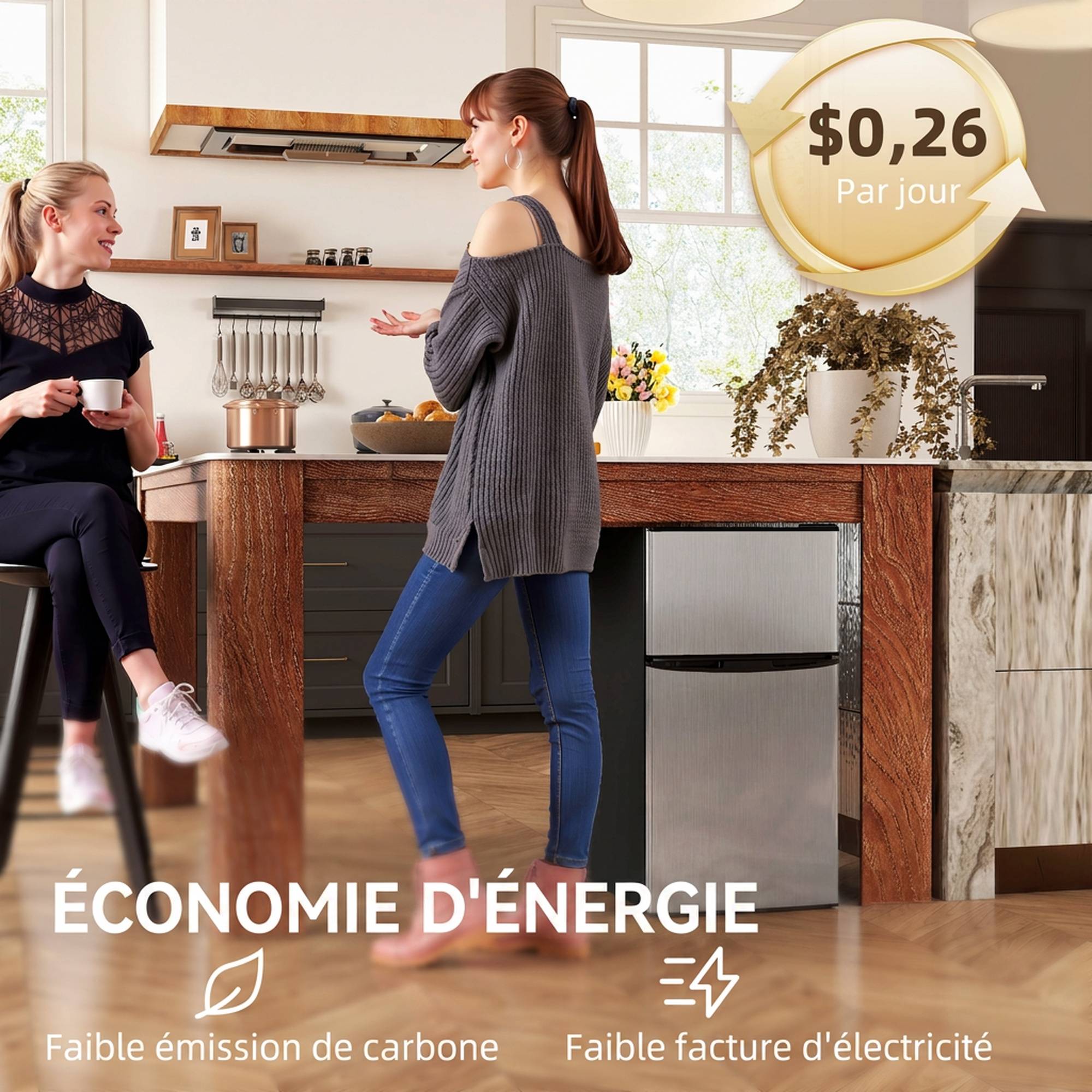 Réfrigérateur congélateur combiné 88L, porte réversible éclairage, 45,5x50x86,5cm, noir - Image 9