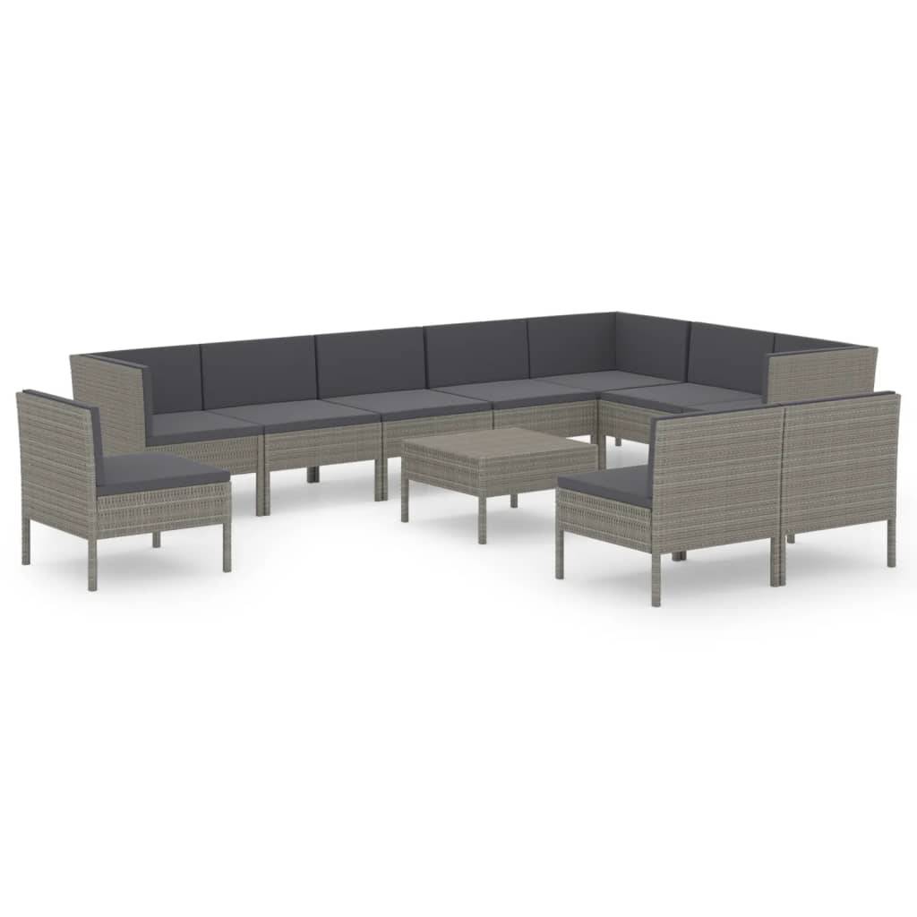 Helloshop26 - Salon de jardin meuble d'extérieur ensemble de mobilier 11 pièces avec coussins résine tressée gris - Image 1