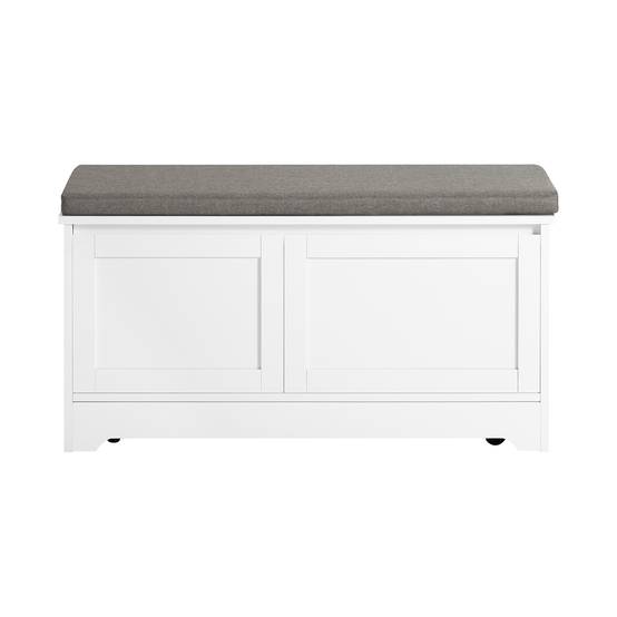 SoBuy Meuble Litière pour Chat avec Banc à Chaussures 2 Portes, 3 Bols, Accès Latéral, Coussin et Bois Blanc 90x36x44 cm FSR136-W - Image 1