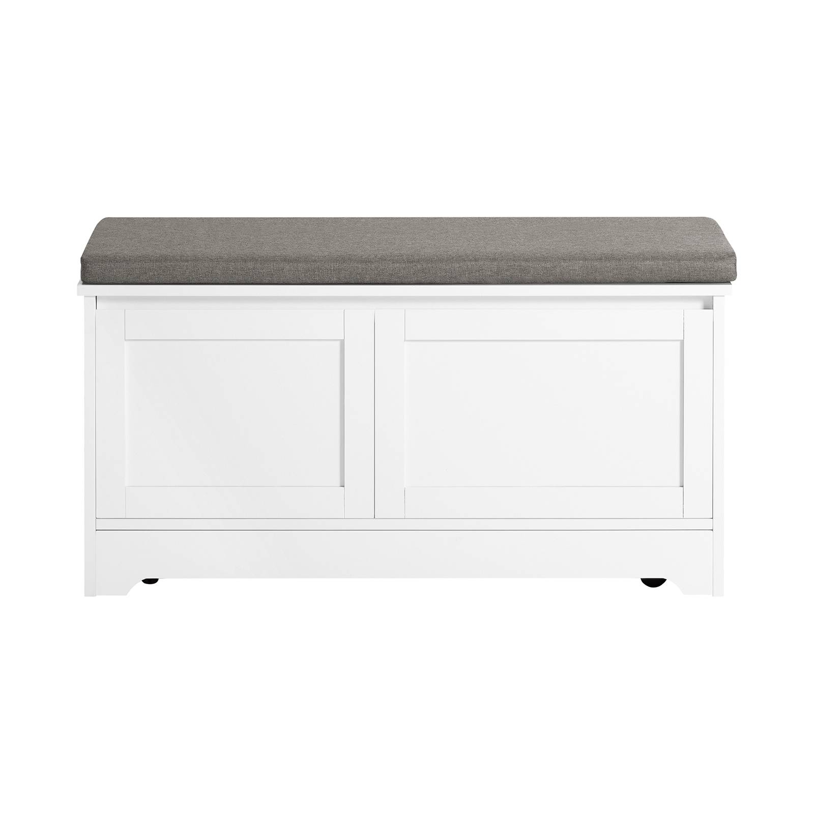 SoBuy Meuble Litière pour Chat avec Banc à Chaussures 2 Portes, 3 Bols, Accès Latéral, Coussin et Bois Blanc 90x36x44 cm FSR136-W