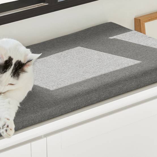 SoBuy Meuble Litière pour Chat avec Banc à Chaussures 2 Portes, 3 Bols, Accès Latéral, Coussin et Bois Blanc 90x36x44 cm FSR136-W - Image 5