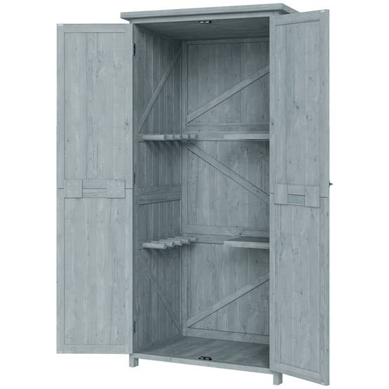 ComfortXL - Armoire de jardin en bois de sapin gris 85 x 54 x 170 cm rangement extérieur avec étagères et crochets - Image 2