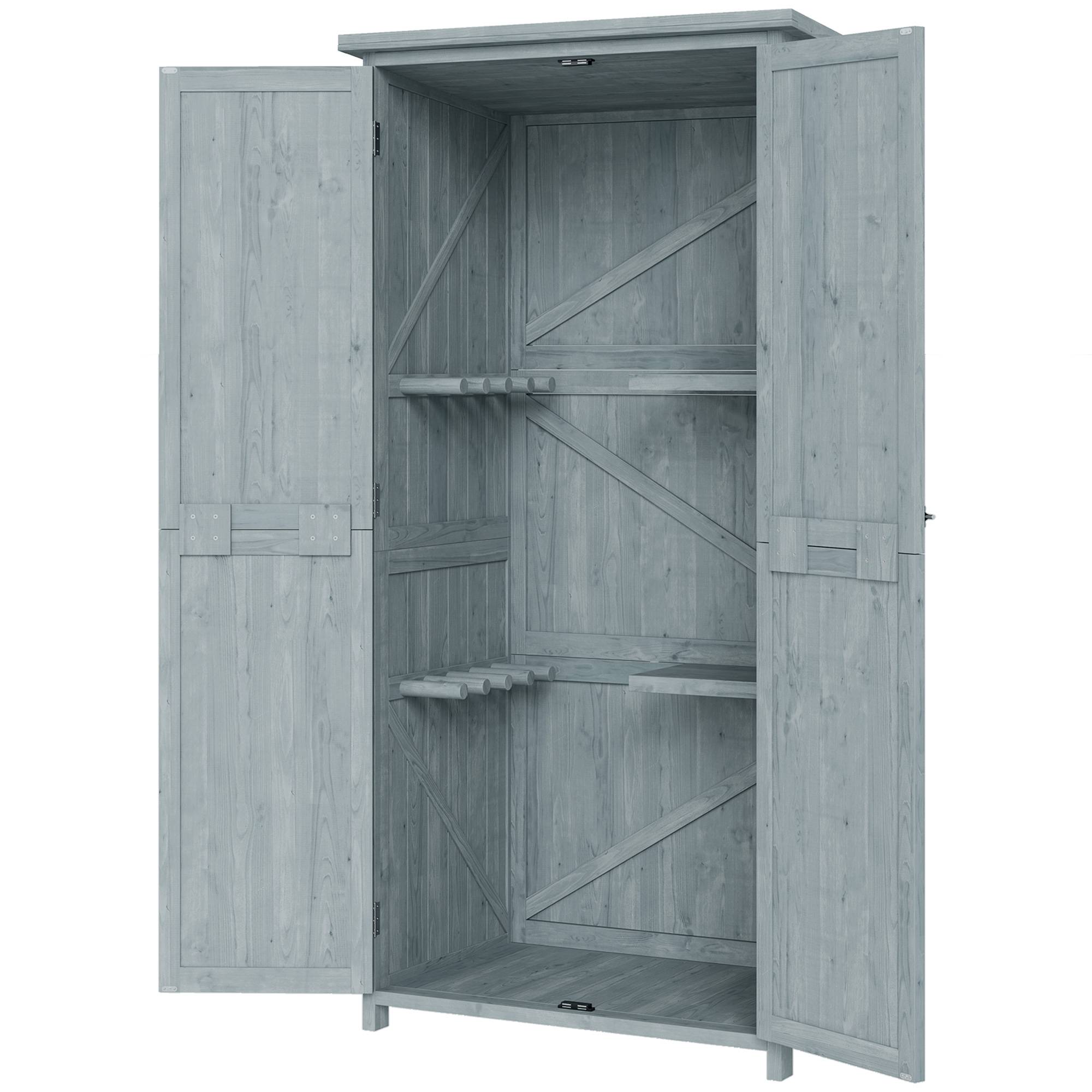 ComfortXL - Armoire de jardin en bois de sapin gris 85 x 54 x 170 cm rangement extérieur avec étagères et crochets - Image 2