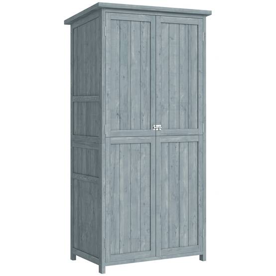 ComfortXL - Armoire de jardin en bois de sapin gris 85 x 54 x 170 cm rangement extérieur avec étagères et crochets - Image 10