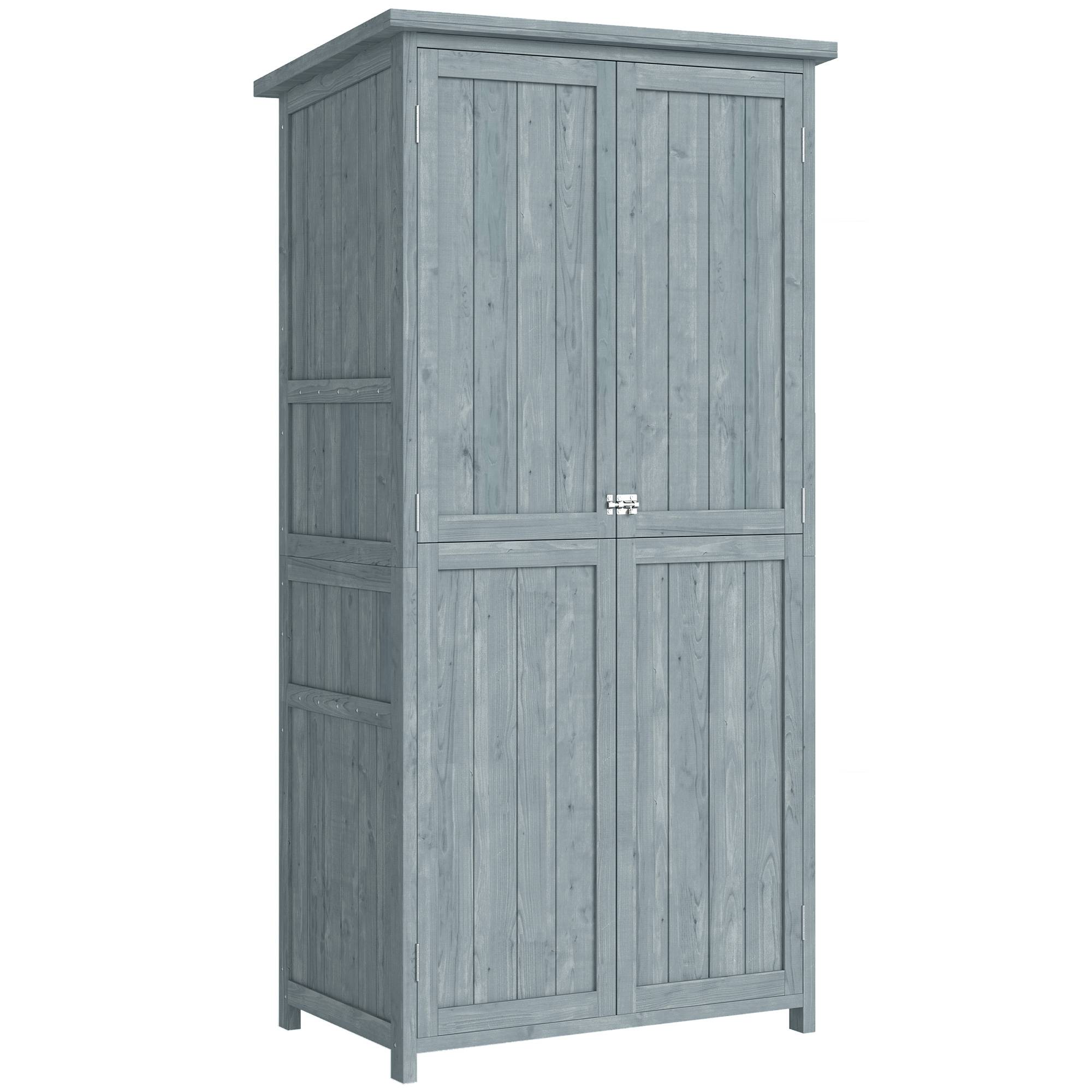 ComfortXL - Armoire de jardin en bois de sapin gris 85 x 54 x 170 cm rangement extérieur avec étagères et crochets - Image 10
