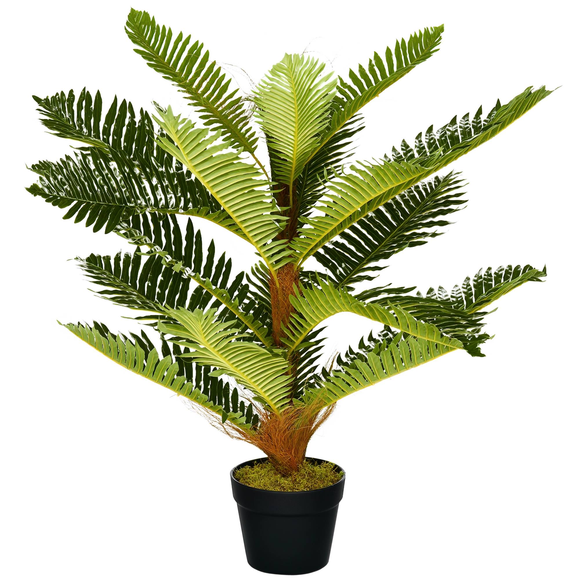 Plante artificielle palmier 85 cm avec 18 grandes feuilles grand réalisme pot inclus - Image 1
