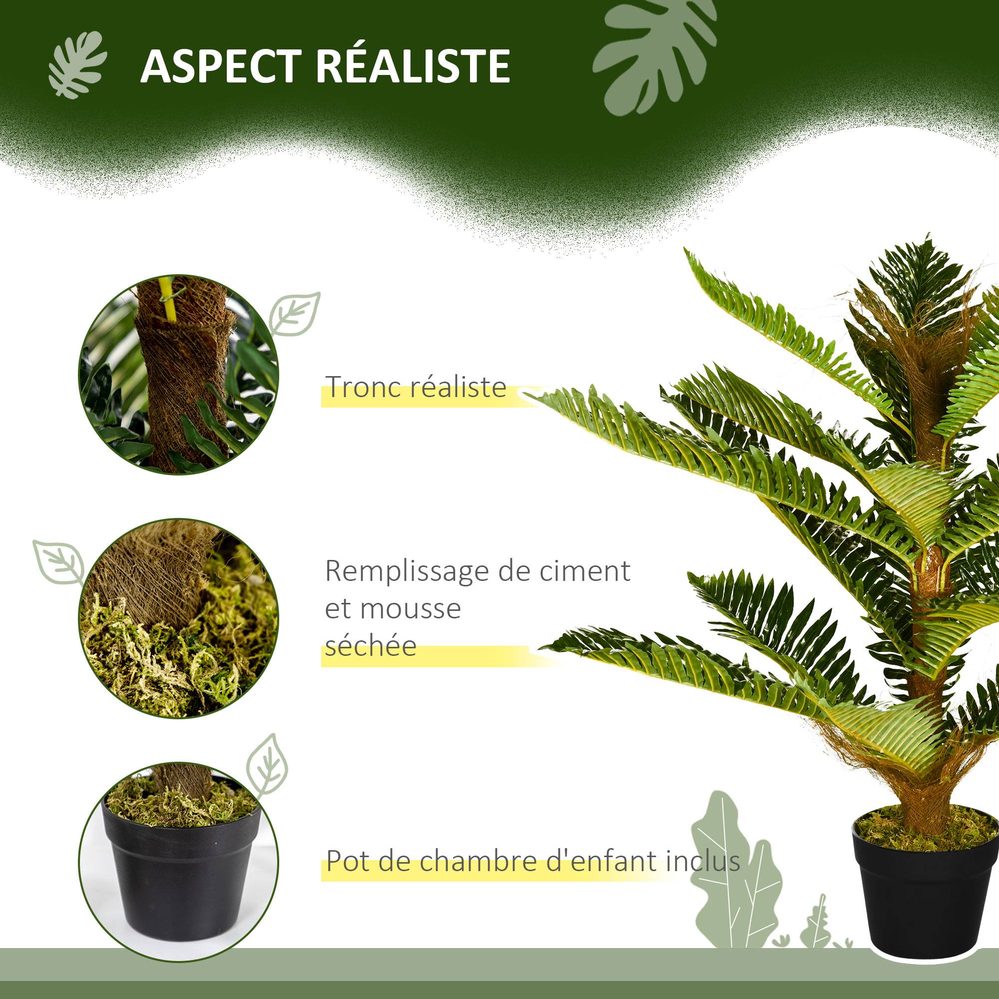 Plante artificielle palmier 85 cm avec 18 grandes feuilles grand réalisme pot inclus - Image 5