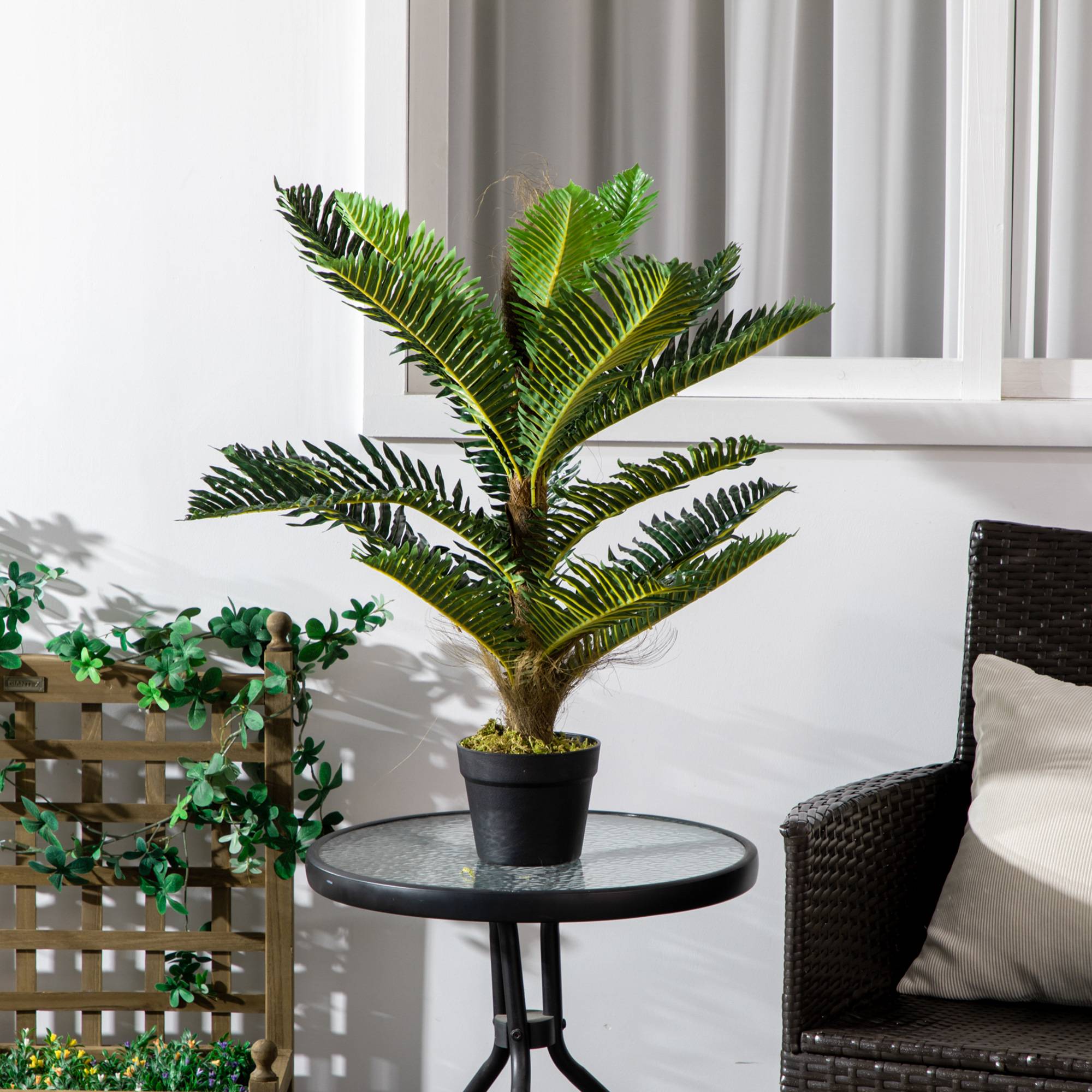 Plante artificielle palmier 85 cm avec 18 grandes feuilles grand réalisme pot inclus - Image 3