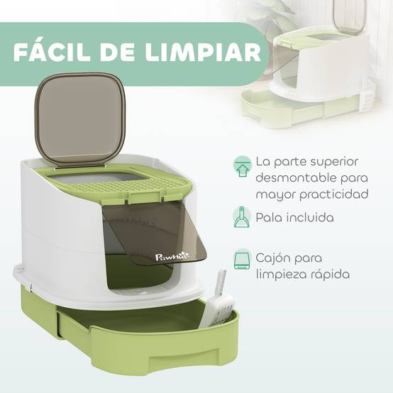 Bac à Litière Fermé Blanc et Vert - 40,5x52,5x42,5cm avec Porte Frontale, Sortie Supérieure, Plateau et Pelle - Image 7