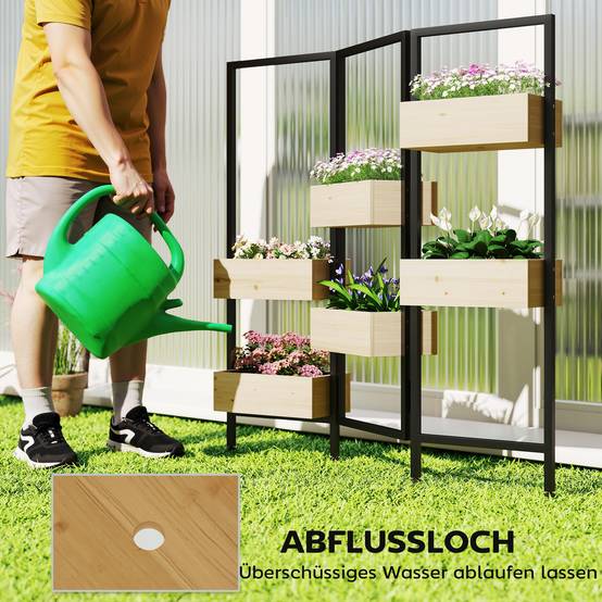 Jardinière avec brise-vue, treillis pliable, 6 bacs, drainage, acier - Image 8