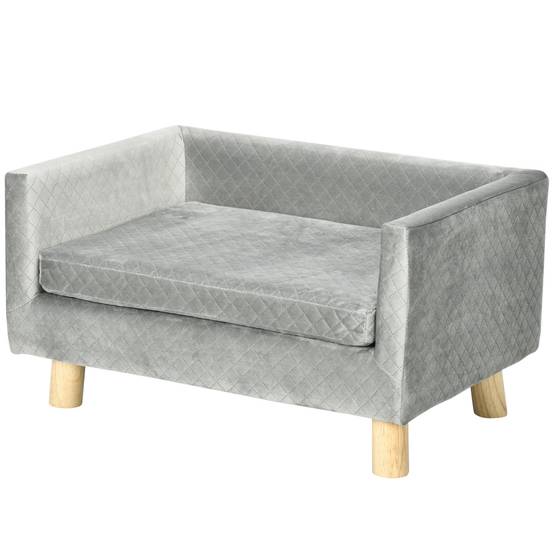 Sans Marque - Canapé chien lit pour chien design scandinave coussin moelleux pieds bois massif dim. 64 x 45 x 36 cm velours gris - Image 2