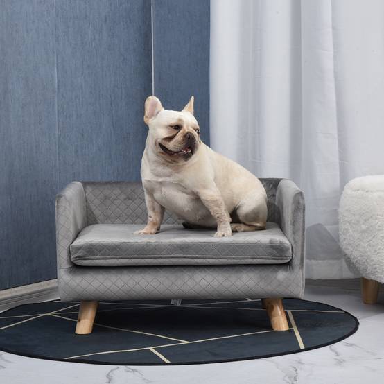 Sans Marque - Canapé chien lit pour chien design scandinave coussin moelleux pieds bois massif dim. 64 x 45 x 36 cm velours gris - Image 3