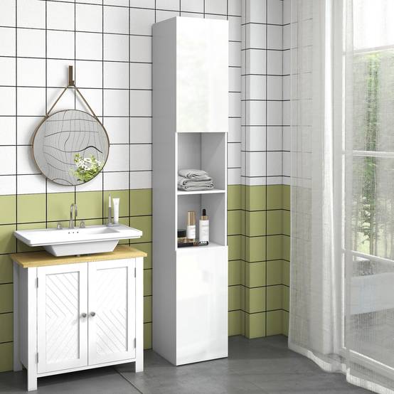 Colonne salle de bain avec 2 placards 2 niches et étagères réglables, rangement vertical 30x30x181,5 cm blanc moderne - Image 3