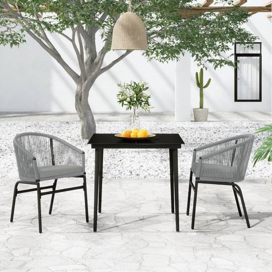 Ensemble Repas 2P Rotin PVC avec Coussins pour Balcon Gris – ComfortXL Outdoor Living - Image 1