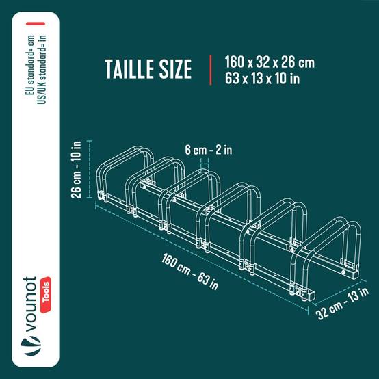 Râtelier range vélos - Support pour 6 vélos - Mural ou au sol - Porte-vélo en acier revêtu - VOUNOT® - Image 3
