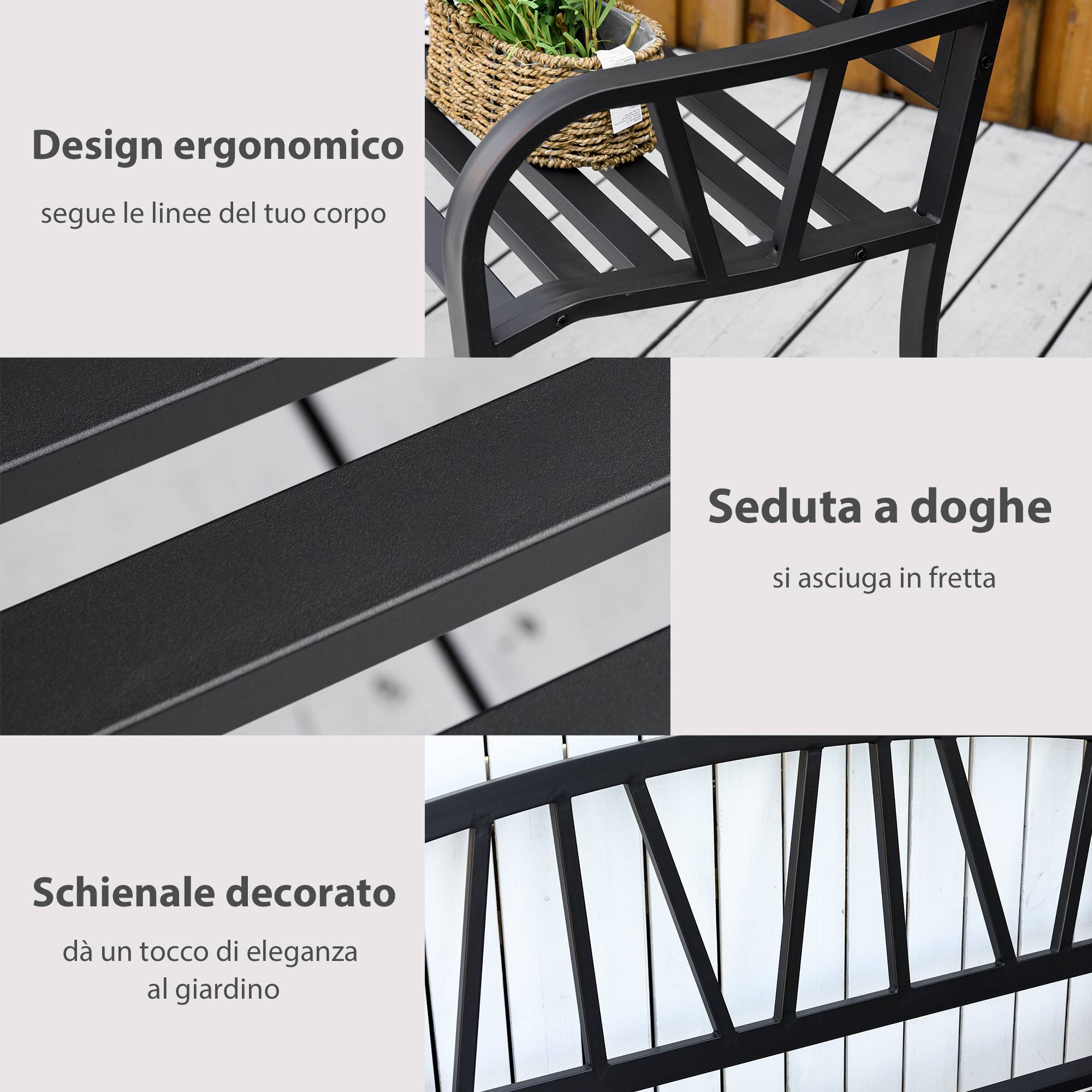 ComfortXL - Banc de jardin métal 2 places terrasse patio dossier lignes modernes 128x56x86cm noir - ComfortXL Outdoor Living - Image 7