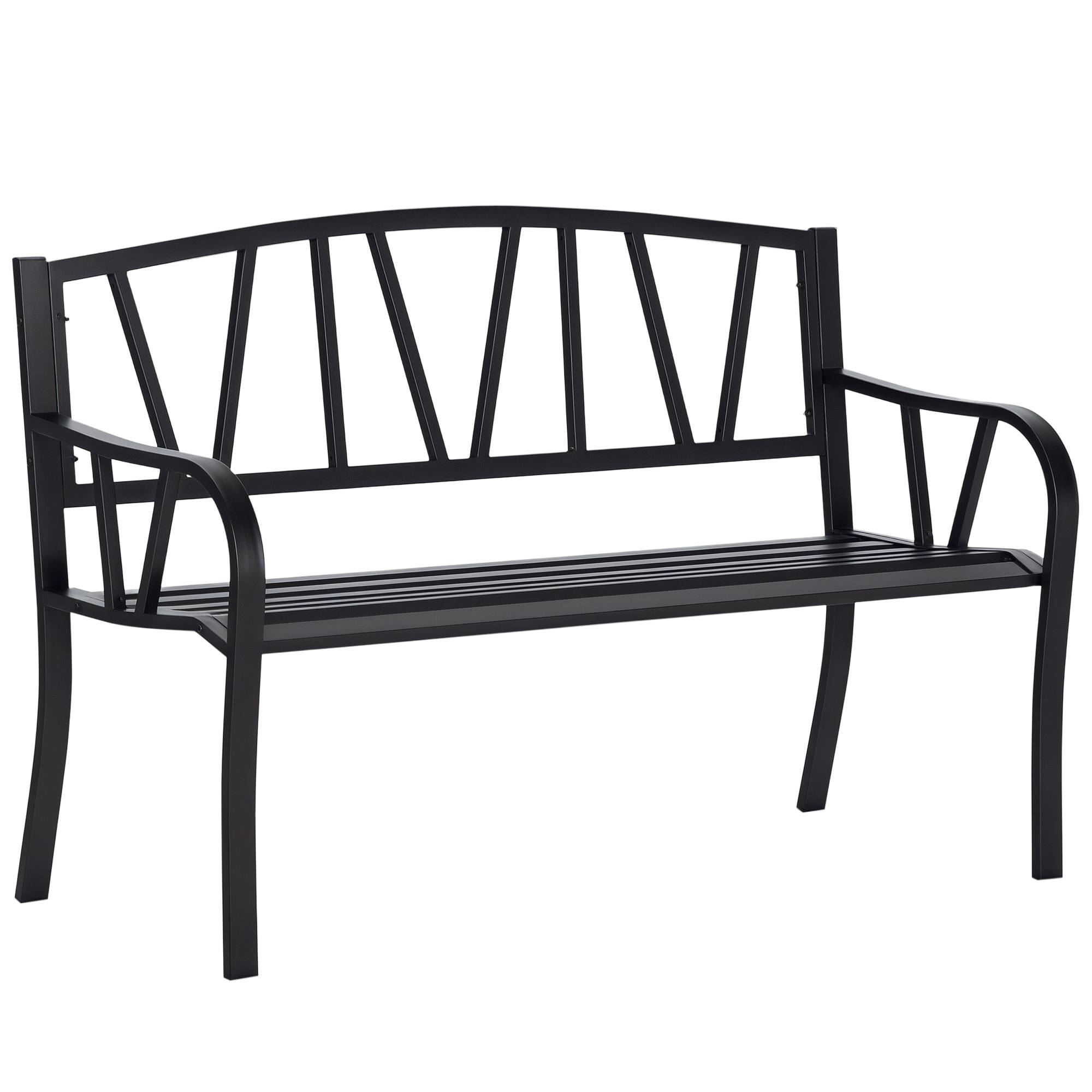 ComfortXL - Banc de jardin métal 2 places terrasse patio dossier lignes modernes 128x56x86cm noir - ComfortXL Outdoor Living - Image 1