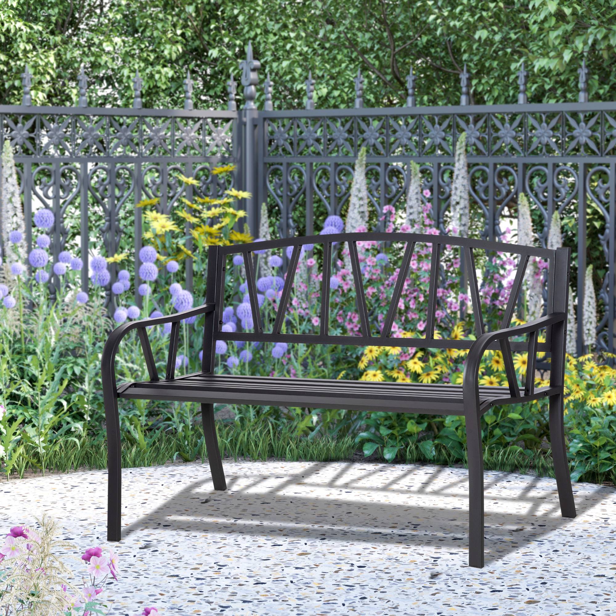ComfortXL - Banc de jardin métal 2 places terrasse patio dossier lignes modernes 128x56x86cm noir - ComfortXL Outdoor Living - Image 4