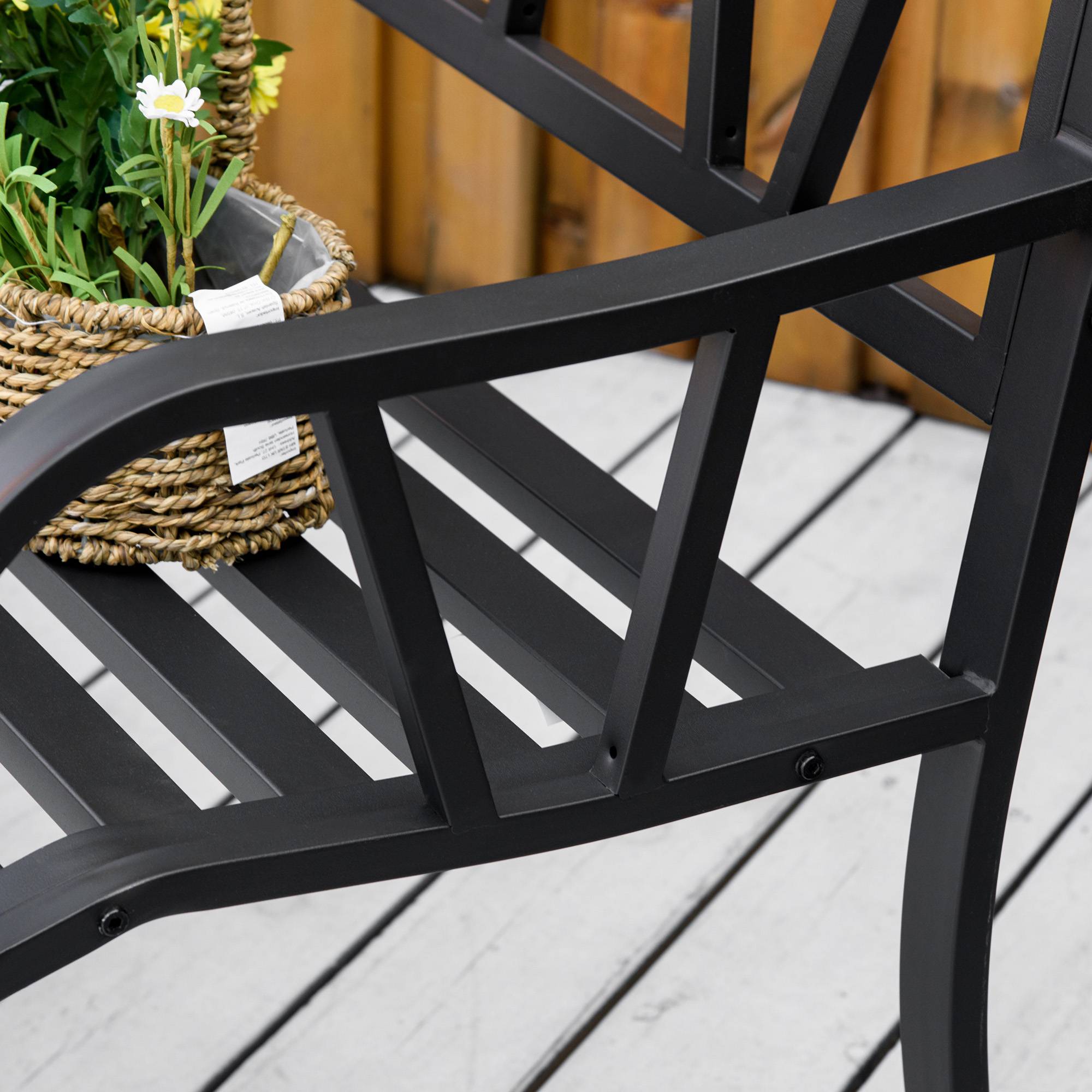 ComfortXL - Banc de jardin métal 2 places terrasse patio dossier lignes modernes 128x56x86cm noir - ComfortXL Outdoor Living - Image 10