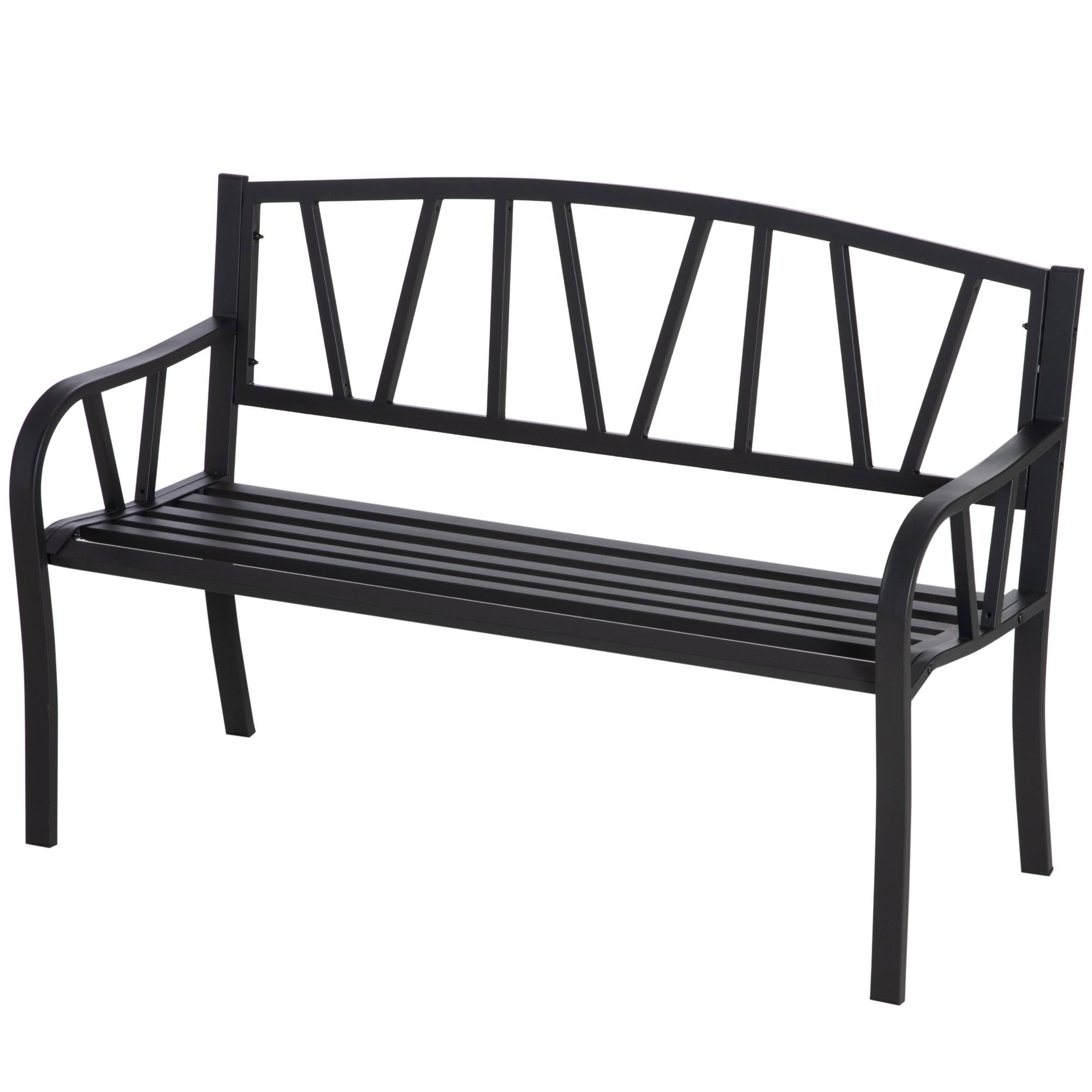 ComfortXL - Banc de jardin métal 2 places terrasse patio dossier lignes modernes 128x56x86cm noir - ComfortXL Outdoor Living - Image 2