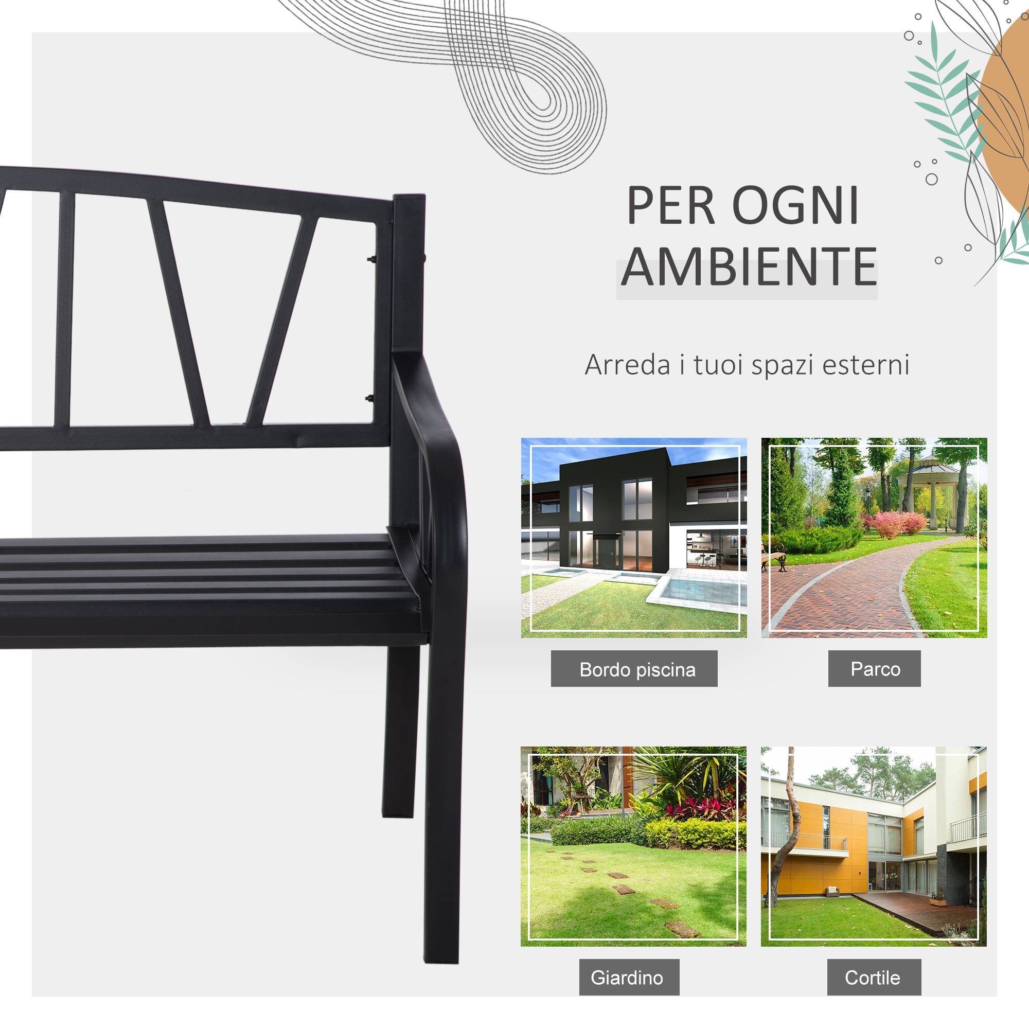 ComfortXL - Banc de jardin métal 2 places terrasse patio dossier lignes modernes 128x56x86cm noir - ComfortXL Outdoor Living - Image 8