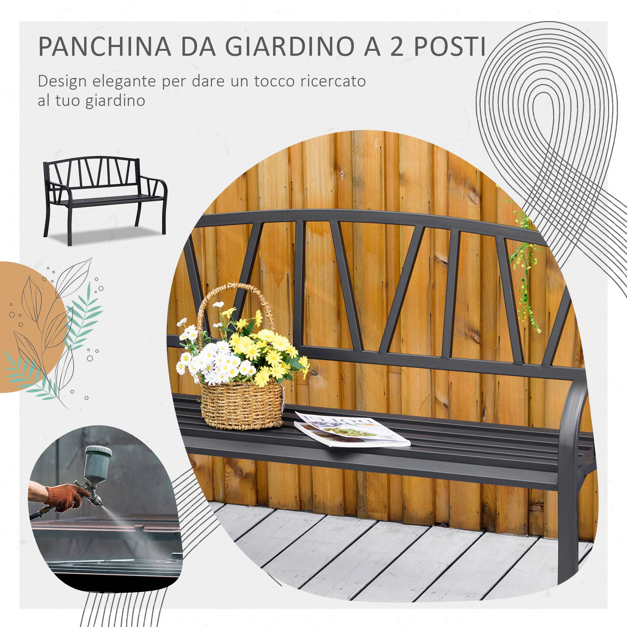 ComfortXL - Banc de jardin métal 2 places terrasse patio dossier lignes modernes 128x56x86cm noir - ComfortXL Outdoor Living - Image 6