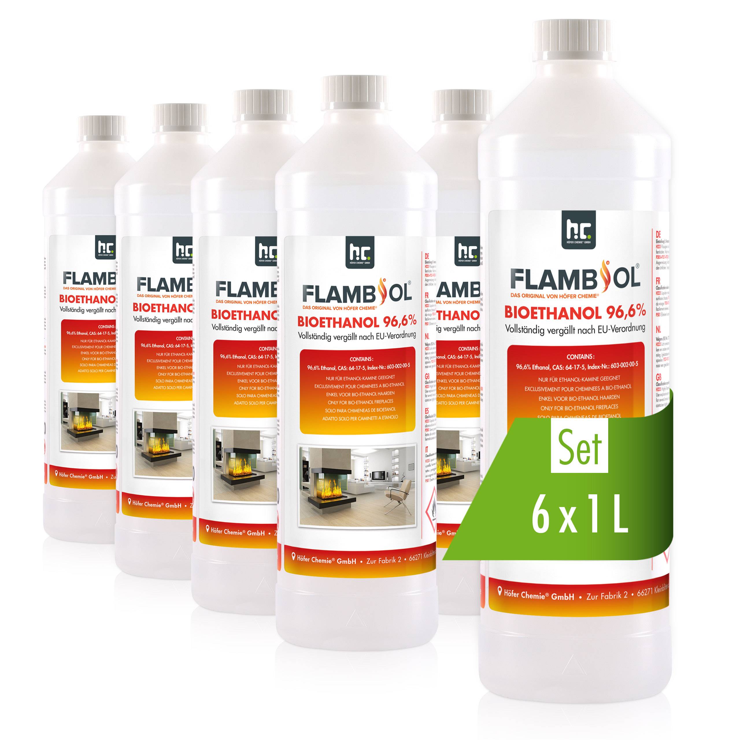 Bioéthanol à 96,6% dénaturé FLAMBIOL® en bouteille de 1L x 6 - Image 1